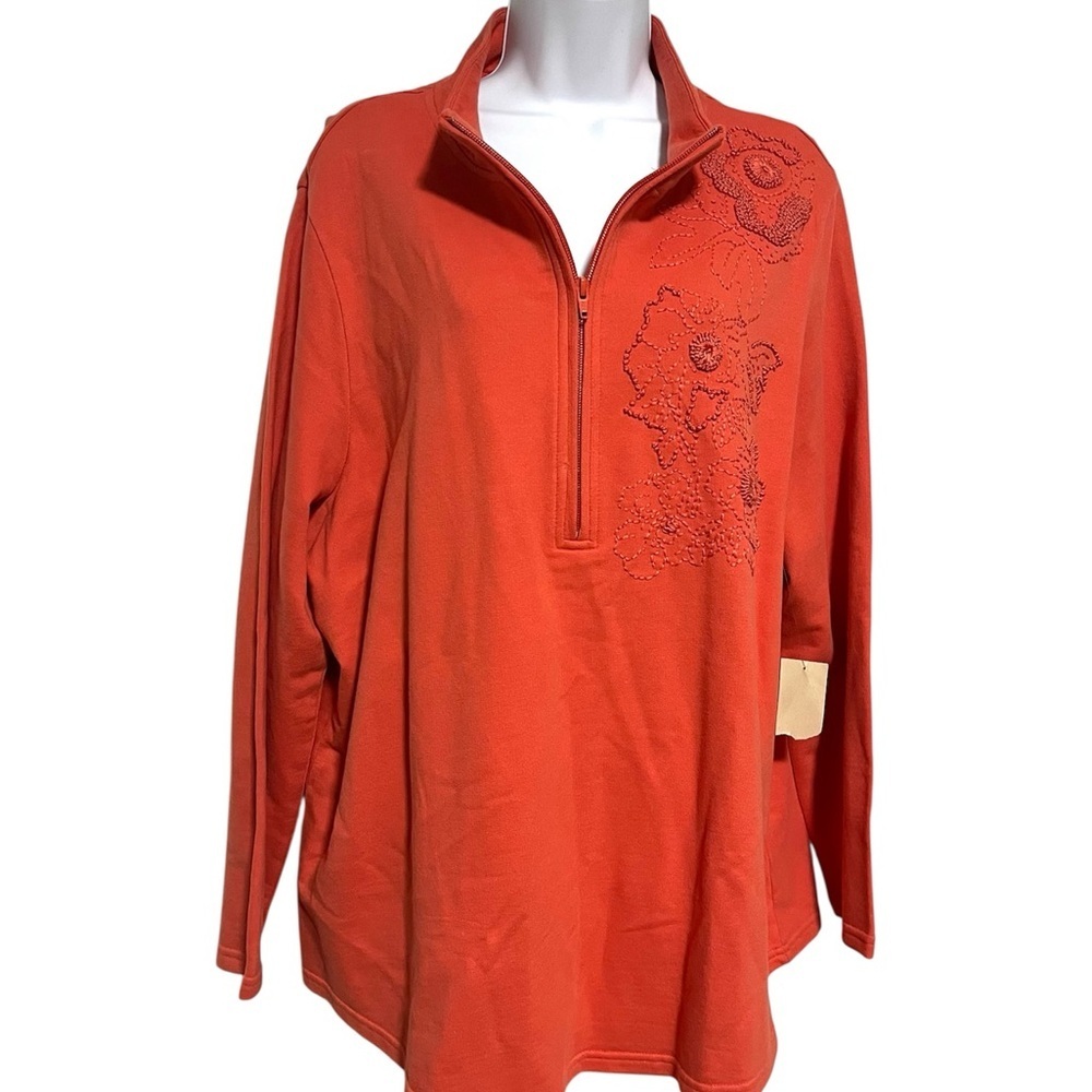 NWT Coldwater Creek Orange French Knot Flowers Sweater Size 2X Half Zip Spring